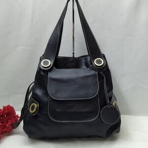 Loewe Black Leather Drawstring Pockets Double Handle Shoulder Bag - Vintage